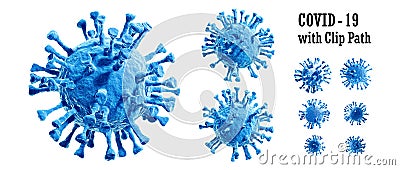 Corona virus, Covid 19, Flu virus under microscope isolate on white background with clip path for di cut. Epidemic of COVID-19, Stock Photo