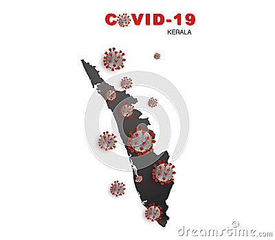 Corona virus COVID-19 microscopic virus corona virus disease 3d illustration india map infected country kerala state map Cartoon Illustration