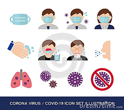 Corona virus covid-19 related vector icon illustration set Vector Illustration