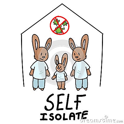 Corona virus covid 19 self isolate cute bunny gay family infographic sign. News broadcast quarantine support. Medical Vector Illustration