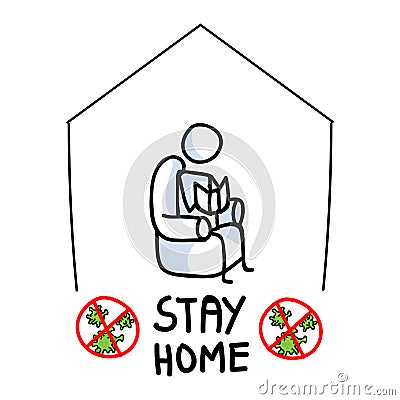 Corona virus covid 19 stay home stick figure in self quarantine activity infographic. Self isolate support. Stickman Vector Illustration