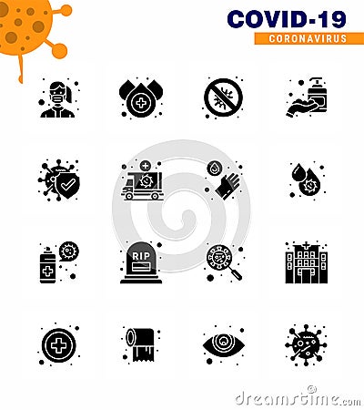 Corona virus 2019 and 2020 epidemic 16 Solid Glyph Black icon pack such as bacteria, hand sanitizer, bacteria, hand, danger Vector Illustration