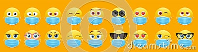 Corona virus face mask emoji set, vector isolated illustration Vector Illustration