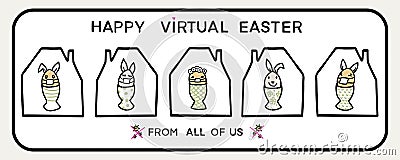 Corona virus happy easter bunny egg social media message. Quarantine virtual business clipart banner. Stay positive Vector Illustration