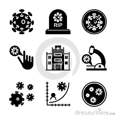 Corona virus icon set include virus, dead,stop,hand,hospital,microscope,infection,statistic,bacteria Vector Illustration