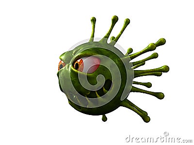 Corona virus monster with evil look. 3d illustration Cartoon Illustration