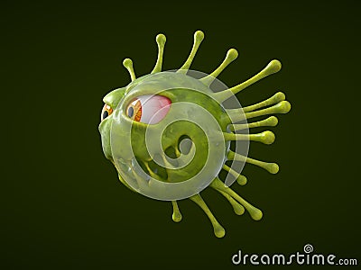 Corona virus monster with evil look. 3d illustration Cartoon Illustration