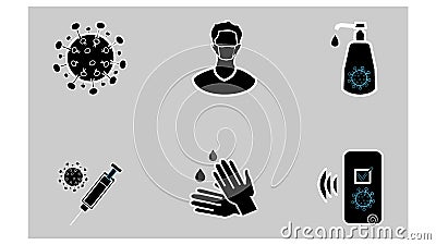 Corona virus prevention and covid-19 care icons, hygiene protection Vector Illustration