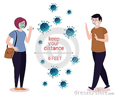 Corona virus prevention social distancing. corona virus covid19 artwork Vector Illustration