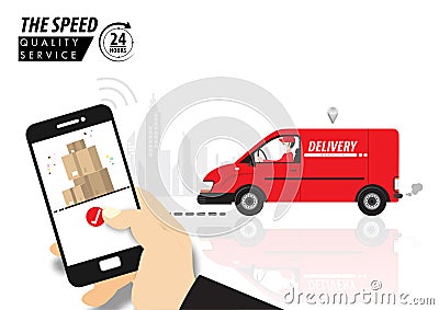 Corona virus, quarantine delivery. Online order and the parcel delivery concept. Courier with medical Vector Illustration