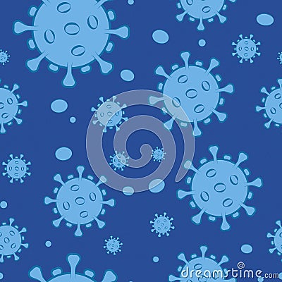 Corona virus seamless pattern on blue background Stock Photo