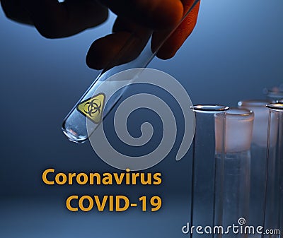 Corona Virus Test Tube from Patient. Coronavirus COVID 19 nCov medical or scientific holding Positive Case of. Infection, research Stock Photo