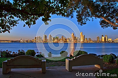 A Scenic of of the San Diego Skyline from Bayview Park Coronado Stock Photo