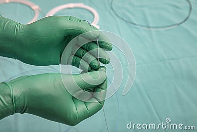 Coronary Imaging Catheter. Dual Lumen Catheter. Coronary angiography showing Micro Catheter guidewire Stock Photo