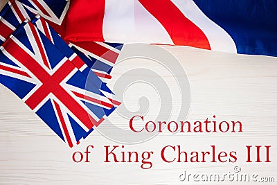 Coronation of King Charles III. British holidays concept. Holiday in United Kingdom. Great Britain flag background Stock Photo