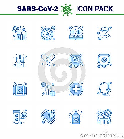 16 Blue Coronavirus Covid19 Icon pack such as life, care, timer, beat, search Vector Illustration