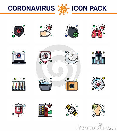 Coronavirus awareness icons. 16 Flat Color Filled Line icon Corona Virus Flu Related such as report, file, attack, coronavirus, Vector Illustration