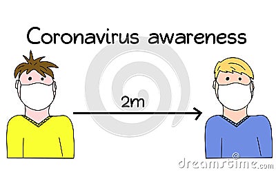 Coronavirus awareness. Keep safe distance betweeen pepole. Quarantine restrictions for prevention infectious disease. Vector Vector Illustration