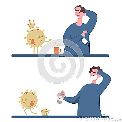 The coronavirus came to a man, he is in shock. Vector Illustration