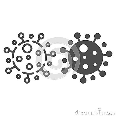 Coronavirus cell line and solid icon, Covid-19 epidemic concept, Novel Coronavirus bacteria sign on white background Vector Illustration