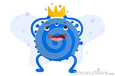 Coronavirus character, cute cool virus wearing a cown, bossy mascot, isolated vector illustration, symbol of deadly Vector Illustration