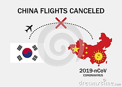 Coronavirus in China. Flights cancelled. Novel coronavirus 2019-nCoV. Virus quarantine. Vector illustration. EPS 10 Vector Illustration