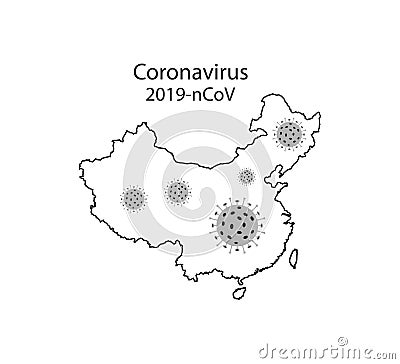 Coronavirus, China map. Outline. Vector illustration, flat design Cartoon Illustration