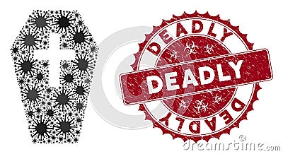 Coronavirus Collage Coffin Icon with Grunge Deadly Stamp Vector Illustration