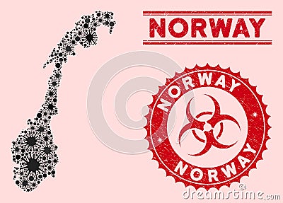 Coronavirus Collage Norway Map with Textured Biohazard Stamps Vector Illustration