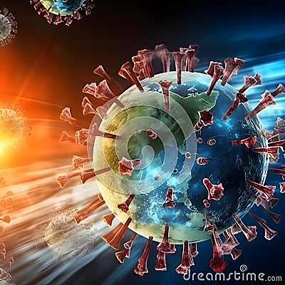 Coronavirus concept, fear of disease and a new pandemic that could engulf the earth again, abstract generative AI. Stock Photo