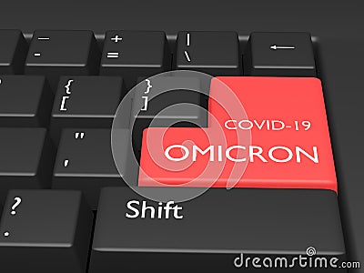 Coronavirus concept. Word COVID-19 OMICRON on button of computer keyboard Stock Photo
