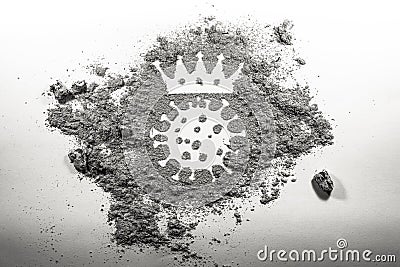 Coronavirus or covid-19 bacteria germ microorganism microbe with crown drawing in ash, dirt or filth Stock Photo