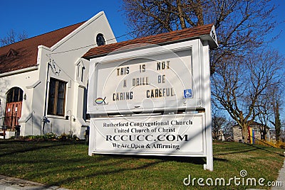 Coronavirus, COVID-19, Church Sign, This Is Not A Drill, Caring Careful, Rutherford, NJ, USA Editorial Stock Photo