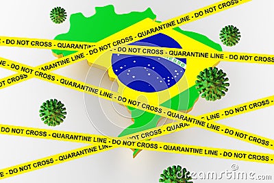 Coronavirus, Covid-19 confirmado no Brasil Coronavirus, Covid-19, confirmed in Brazil in portuguese flag. 3d render Cartoon Illustration