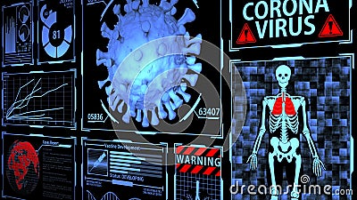 Coronavirus/Covid-19 3D Model Rendering in Futuristic Digital Medical HUD Still Image Ver.3 Stock Photo