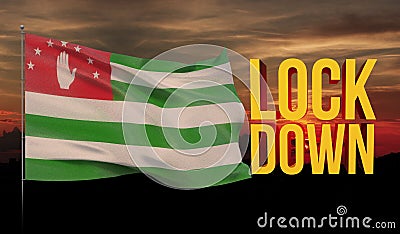 Coronavirus COVID-19 lockdown concept with waving national flag of Abkhazia. Pandemic 3D illustration. Stock Photo