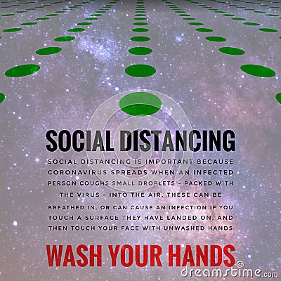 Covid-19 Outbreak Messages Social Distancing & Wash Hands Stock Photo