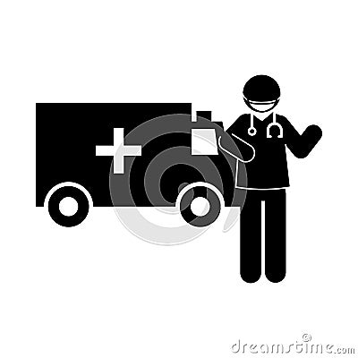 Coronavirus covid 19, physician professional and ambulance transport, health , silhouette style icon Vector Illustration