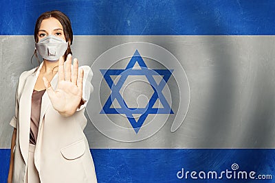 Coronavirus COVID-19 prevention and SARS cov 2 and Coronavirus disease in Israel concept. Woman in anti virus protection mask Stock Photo