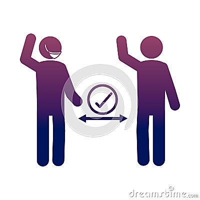 Coronavirus covid 19, prevention social distancing and wearing medical mask, health pictogram, gradient style icon Vector Illustration