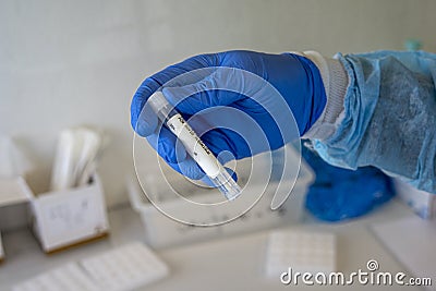 Coronavirus COVID-19 specimen collecting equipment nasal and oral swabbing for PCR polymerase chain reaction laboratory testing Stock Photo