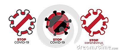 Coronavirus covid-19 stop icon set. Stop sign for a dangerous virus. Infographic element. Symbol, logo, vector illustration Vector Illustration