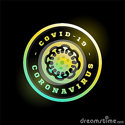 Coronavirus covid-19 vector logo. Modern professional circle sport 2019-nCoV outbreak in retro style vector emblem and template Vector Illustration