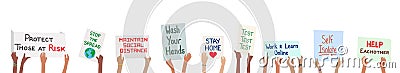 Coronavirus covid-19 virus banner with children holding action signs Vector Illustration