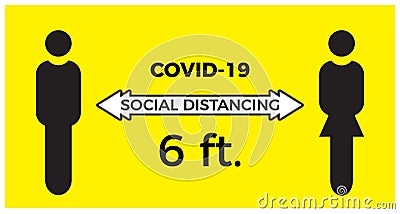 Coronavirus COVID-19 virus social distancing concept. Stay six feet apart Vector Illustration