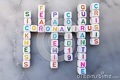 Coronavirus cubes crossword. Crossword on the topic Coronavirus Stock Photo