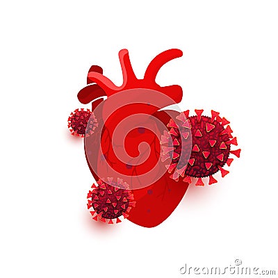 Coronavirus dangerous cells infect the heart organ isolated on white background Stock Photo