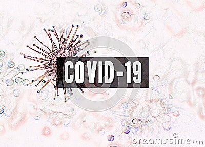 Coronavirus Disease 2019 - Covid-19 World Health Organization. Virus under the microscope. Virology, blood cells. Stock Photo