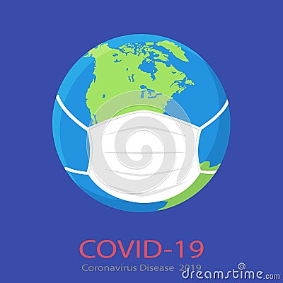 Coronavirus Disease 2019 earth globe wearing mask Cartoon Illustration