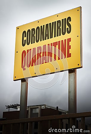 Coronavirus disease quarantine yellow warning sign Stock Photo